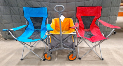 (2) Folding Camp Chairs & (1) Folding Cart