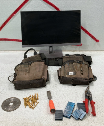 (1) HP E233 Computer Monitor (1) Tool Belt (1) 14mm Diamond Blade & Much More
