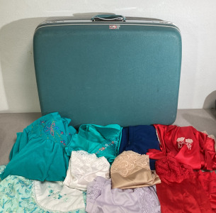 Samsonite Lg. Suitcase w/Key, Vintage Nigh Gowns, Slips & More