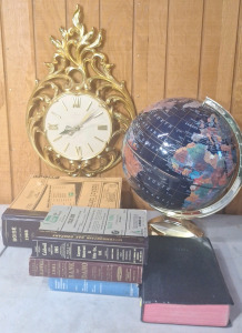 World Globe, Wall Clock & Vintage Informative Books