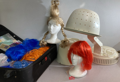 Lady Schick Hair Dryer, Suitcase Of Wigs