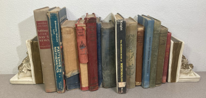 Antique Books, Vintage Gold/White Rose Book Ends