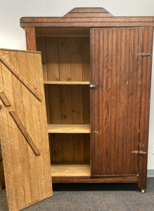 Antique FarmHouse Pantry W/Wooden Wheels. (Doors Need Attached)
