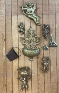 (5) Vintage Angel Wall Hangings W/ Matching Gold Decor