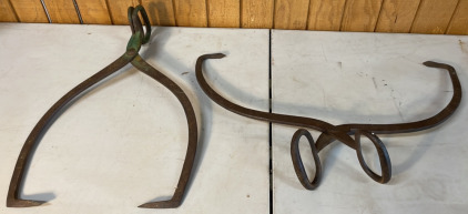 (2) Pairs Of Rustic Cast Iron Ice Tongs
