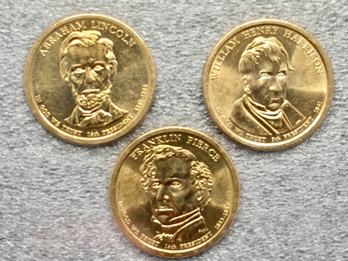 (3) Presidential US Coins in Case