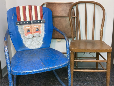 Antique Ricker, Wooden Chair & Folding Chair