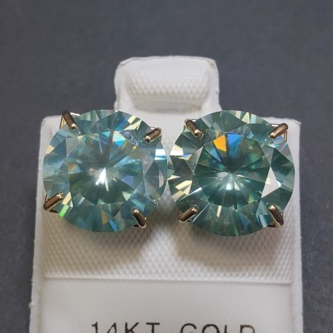 $2000 14K Greenish Blue Moissanite(14ct) Earrings