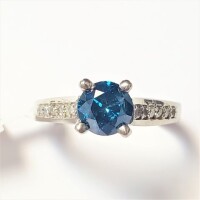 $6230 14K Natural Blue Diamond (Color Enhanced)(1ct) Diamond(0.12ct) Ring