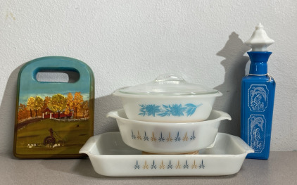 Vintage Handpainted Red Barn Bridge Hot Plate, American Star Pattern Pan & More