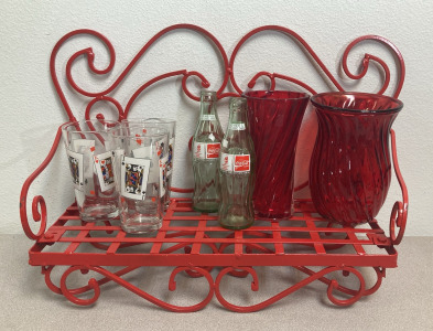 Iron Red Decorative Bench, Coke Bottles, Card Cups & More