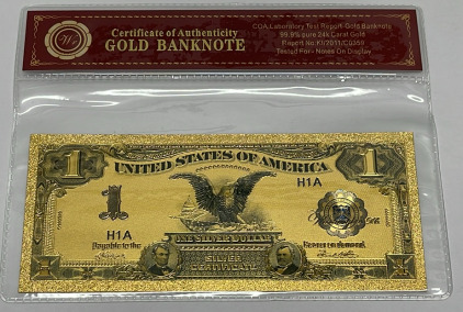1899 $1 Silver Certificate 99.9% 24K Gold Foil Banknote W/ COA