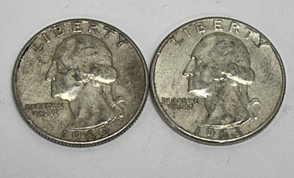 (2) Silver Washington Quarters Dated 1963