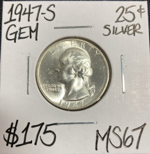 1947-S MS67 Gem Silver Washington Quarter