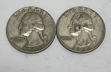 (2) Silver Washington Quarters Dated 1959 And 1960