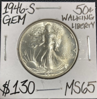 1946-S MS65 Gem Walking Liberty Silver Half Dollar