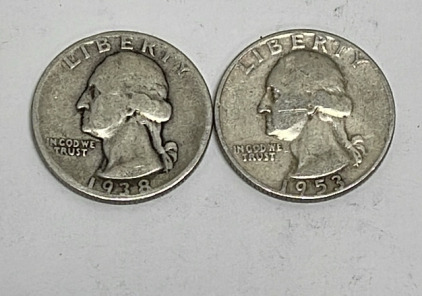 (2) Silver Washington Quarters Dated 1938 And 1953