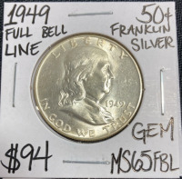 1949 MS65FBL Gem Full Bell Line Franklin Half Dollar