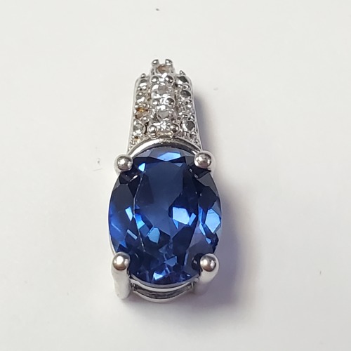 $200 Silver Created Sapphire And Cz Pendant