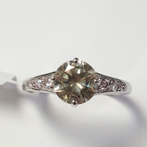 $15975 14K Diamond (1.6Ct,Si1,Fancy Yellowish Green) Light Pink Diamond(0.08ct) Ring