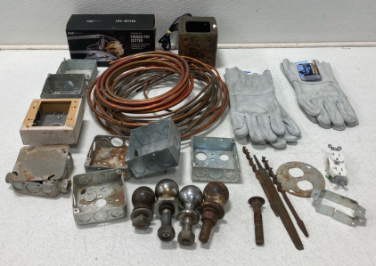 An Assortment Of Copper Pipes (1) French Fry Cutter (2) XL/L Safety Gloves & Much More