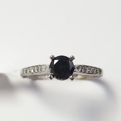 $1885 14K Black Diamond(0.55ct) Diamond(0.08ct) Ring