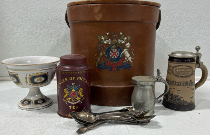 Vintage Ice Holder, (2) Vintage Steins, Vintage silverware, And More.