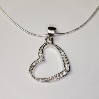 $160 Silver Cz Heart 19" Necklace