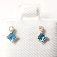 $500 10K Blue Topaz(0.44ct) Diamond(0.06ct) Earrings