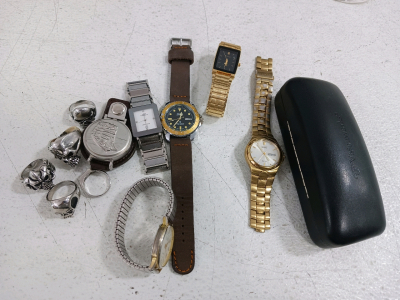 (6) Assorted Watches Including Seiko, Armitron, Citizen (5) Rings