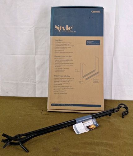 (1) Style Selections Adjustable Legnth Log Rack & (1) Style Selections 2-Peice Fireplace Tool Set