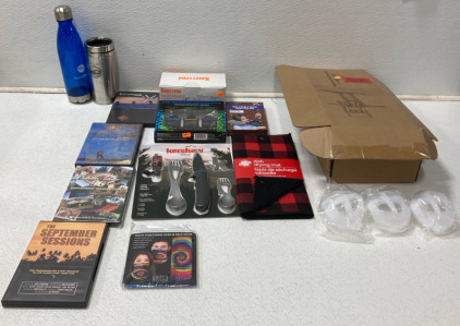 (1) Medium Full-Motion TV Wall Mount (1) Kershaw Camp Kit (2) Water Bottles & Much More