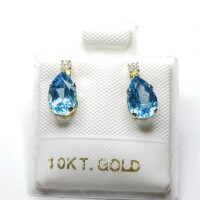 $360 10K Blue Topaz(1.5ct) Moissanite(0.06ct) Earrings