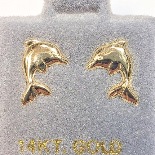 $240 14K Dolphin Screwback Earrings