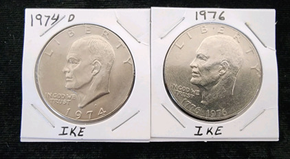 1974 D Print And 1976 Ike Dollars- Authentication Unavailable