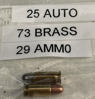 32 Auto (261) Brass (20) Ammo, (9) 16 Gauge Ammo, 32 S&W Long (76) Brass (1) Ammo, 38 Super (71) Brass (6) Ammo, & 25 Auto (73) Brass (29) Ammo - 2