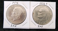 1974 D Print And 1976 Ike Dollars- Authentication Unavailable