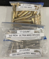 Reloading Brass!- (57) Rnds 375 H&H Mag, (21) Rnds 300 Weatherby Mag, & (17) Rnds 300 REM. Ultra Mag