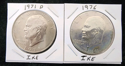1971 D Print And 1976 Ike Dollars- Authentication Unavailable