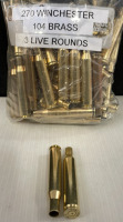 (104) 270 Win Brass W/ (3) Rnds, (200) .223/5.56 Brass, & (40) Rnds 30.06 Reloads - 5