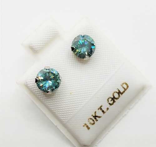 $1500 10K Vivid Slightly Greenish Blue Moissanite(1.5ct) Earrings