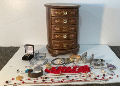 Vintage Jewelry Box W/ Jewelry And More!