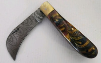 Damascus Pocket Knife With Leather Sheath - 2