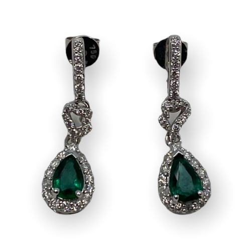 Ladies 18K Emerald & Diamond Dangle Earrings