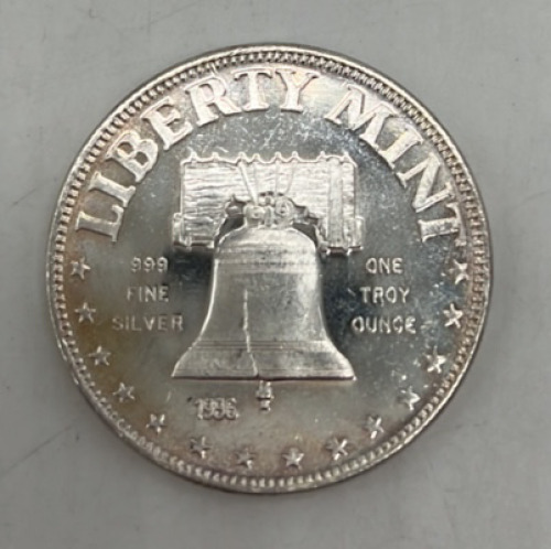 1 Troy Oz Liberty Mint Silver Coin, .999 Fine Silver