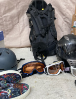 Hiking Backpack, Bilt Motercyclye Helmet, & Sunglasses. 4000