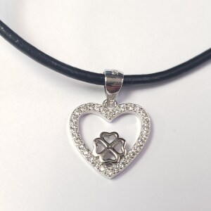 $100 Silver Cz With Leather Chord Necklace