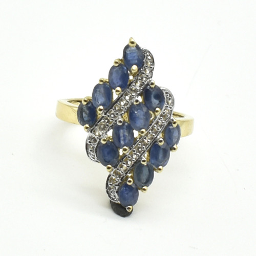 Gold plated Sil Blue Sapphire White Topaz(3.6ct) Ring