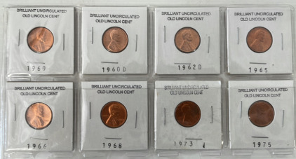 (8)Old Uncirculated Lincoln Pennies