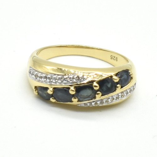 Gold plated Sil Blue Sapphire White Topaz(1.35ct) Ring